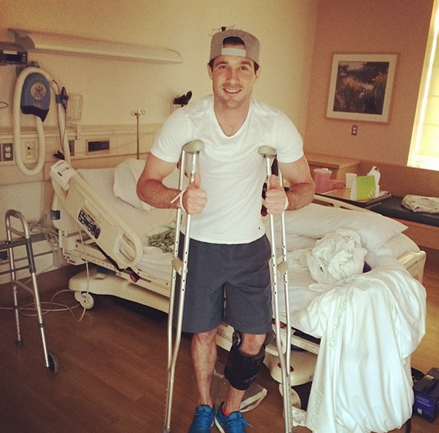 D.C. United's Chris Pontius shown after undergoing hamstring surgery April 23, 2014. (D.C. United via Twitter)