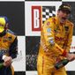 Ryan Hunter-Reay, right, and Marco Andretti celebrate after Hunter-Reay won the Indy Grand Prix of Alabama auto race on Sunday, April 27, 2014, in Birmingham, Ala. (AP Photo/Butch Dill)