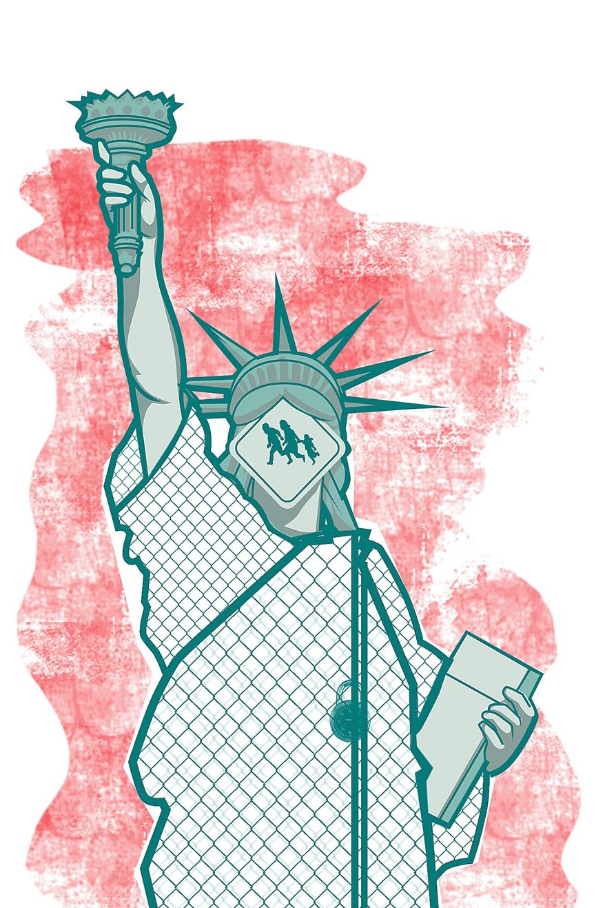 Illustration on challenges to solving illegal immigration by Linas Garsys/ The Washington Times