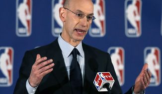 NBA Commissioner Adam Silver addresses a news conference in New York, Tuesday, April 29, 2014.  Silver announced that Los Angeles Clippers owner Donald Sterling has been banned for life by the league in response to racist comments the league says he made in a recorded conversation.(AP Photo/Kathy Willens)