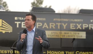 Milton Wolf, a Republican candidate for the U.S. Senate in Kansas, speaking to a Tea Party Express rally in Wichita, Kansas, on Sunday, April 27. Photo by Judson Phillips