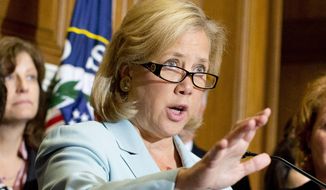 ** FILE ** In this Oct. 3, 2013, file photo, Sen. Mary Landrieu, D-La., speaks on Capitol Hill in Washington. (AP Photo/ Evan Vucci, File)