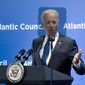 Vice President Joe Biden is seen behind a teleprompter as speaks at the Atlantic Council&#39;s conference, in a special tribute to NATO and the European Union, Wednesday, April 30, 2014, in Washington. Biden drew parallels between Russia&#39;s interference in Ukraine and the world wars of the last century. Biden said Ukraine&#39;s struggles start with Russia&#39;s acute violation of rules that the 20th century taught us must be upheld. He says Russia has violated the fundamental principle that Europe&#39;s borders cannot be changed by military force. (AP Photo/Jose Luis Magana)