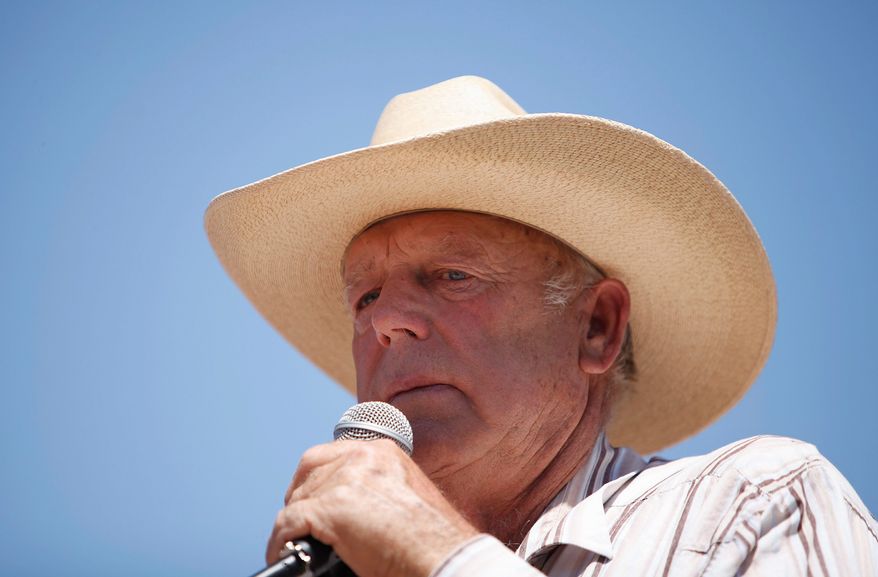 ** FILE ** Rancher Cliven Bundy speaks at a news conference near Bunkerville, Nev., Thursday, April 24, 2014. (AP Photo/Las Vegas Review-Journal, John Locher)