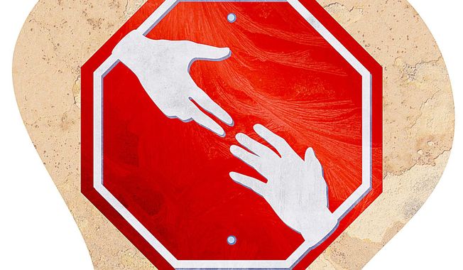 Stop Helping Sign Illustration by Greg Groesch/The Washington Times