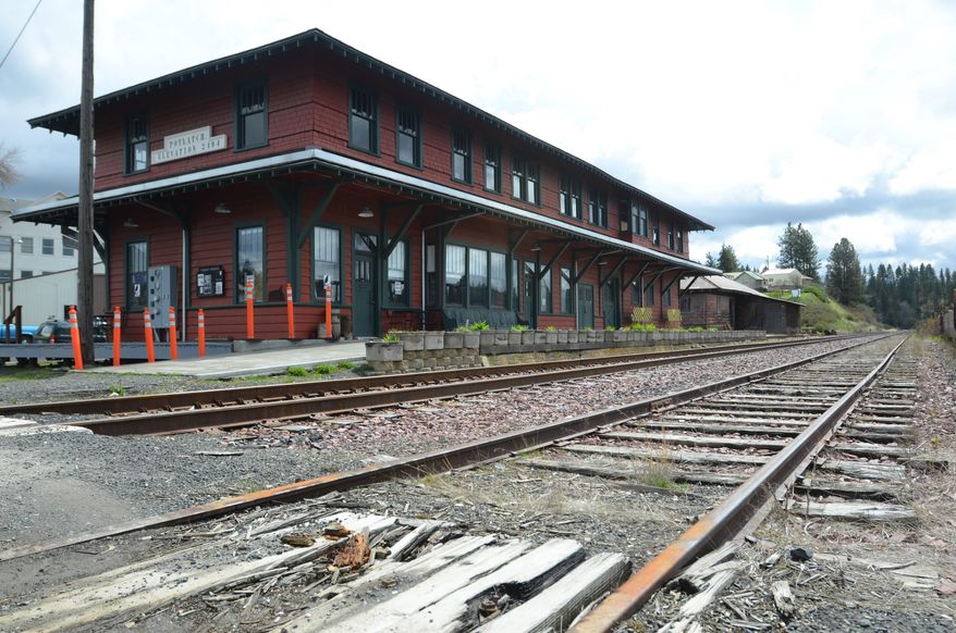 This April 23, 2014 photo shows the Potlatch, Idaho train depot. Fund raising is in the works to complete the second stage of remodeling for the building which was purchased in 2001 by the The Washington, Idaho and Montana Railway History Preservation Group. (AP Photo/Lewiston Tribune, Steve Hanks)