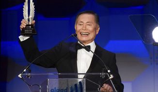 George Takei accepts the Vito Russo Award at the GLAAD Media Awards on Saturday, May 3, 2014 in New York. (Photo by Charles Sykes/Invision/AP)