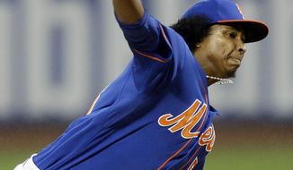 New York Mets&#39; Jenrry Mejia delivers a pitch during the first inning of a baseball game against the Philadelphia Phillies, Friday, May 9, 2014, in New York. (AP Photo/Frank Franklin II)