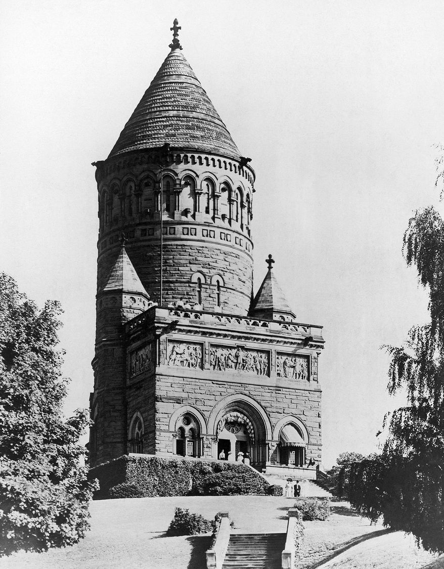 FILE - This Nov. 18, 1931 file photo shows the tomb of James A. Garfield, 20th president of the United States, at Lakeview Cemetery in Cleveland. Northeast Ohio Media Group on Friday, May 9, 2014 reported that police said thieves broke into the monument and stole a set of commemorative spoons. A cemetery worker discovered the theft Wednesday, May 7, 2014. (AP Photo/File)