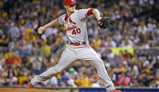 St. Louis Cardinals starting pitcher Shelby Miller (40) delivers during the first inning of a baseball game against the Pittsburgh Pirates in Pittsburgh Sunday, May 11, 2014. (AP Photo/Gene Puskar)