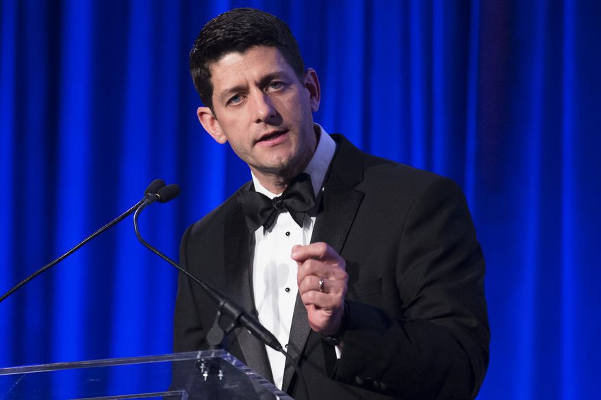 U.S. Rep. Paul Ryan, R-Wis., speaks at the Manhattan Institute for Policy Research Alexander Hamilton Award Dinner, Monday, May 12, 2014, in New York. Ryan and former Florida Gov. Jeb Bush courted some of Wall Street&amp;#8217;s most powerful political donors Monday night, competing for attention from tuxedoed hedge fund executives gathered in midtown Manhattan as the early jockeying in the 2016 presidential contest quietly continues. (AP Photo/John Minchillo)