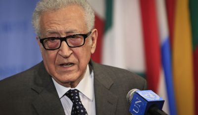 Lakhdar Brahimi, U.N. and Arab League Special Envoy to Syria, speaks during a news conference after closed meetings in the U.N. Security Council, Tuesday, May 13, 2014, at United Nations headquarters. Brahimi resigned Tuesday, following in the footsteps of his longtime friend, former U.N. secretary-general Kofi Annan, who resigned from the same job in August 2012 after failing to broker a cease-fire as the country descended into civil war. (AP Photo)