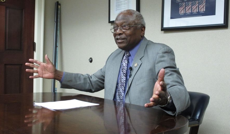 U.S. Rep. Jim Clyburn, D-S.C., talks to reporters in his office on Wednesday, May 14, 2014, in Columbia, S.C. (AP Photo) ** FILE **