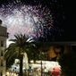 A fireworks show prior to arrivals on the red carpet for a screening of Timbuktu at the 67th international film festival, Cannes, southern France, Thursday, May 15, 2014. (AP Photo/Virginia Mayo)
