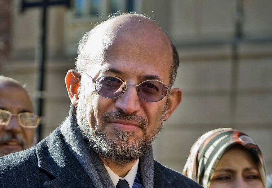 FILE - This Jan. 16, 2009 file photo shows former University of South Florida professor Sami Al-Arian outside federal court in Alexandria, Va. For more than five years, a federal judge upset with the continued prosecution of a Florida professor once accused as a leading terrorist has simply refused to rule on his case.That has left the government unable to deport him, unable to prosecute him and flummoxed on how to move forward. In April 2009, U.S. District Judge Leonie Brinkema told lawyers she would rule “soon” on whether to dismiss a criminal contempt case against Sami Al-Arian, a longtime Palestinian activist. Since then, nothing has happened. (AP Photo/Kevin Wolf, File)