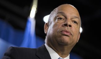 **FILE** Department of Homeland Security Secretary Jeh Johnson speaks during a news conference in Washington on March 18, 2014. (Associated Press)