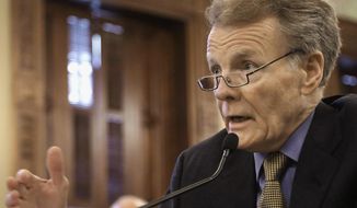 In this May 14, 2014 photo, Illinois House Speaker Michael Madigan, D-Chicago, testifies during a committee hearing at the Capitol in Springfield, Ill. Illinois House Speaker Michael Madigan is pushing to give small companies in the state equal access to the tax breaks that big corporations have. The plan takes aim at special EDGE credits _ tax breaks a small number of big companies like Sears Holding Corp. and OfficeMax have sought by going directly to the General Assembly with threats to leave Illinois. Madigan&#39;s plan would make the tax credits available to businesses with fewer than 100 employees, and target credits at areas of high poverty and unemployment. (AP Photo/Seth Perlman)