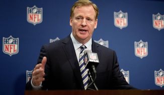 NFL Commissioner Roger Goodell speaks at a press conference at the NFL&#x27;s spring meeting, Tuesday, May 20, 2014, in Atlanta. (AP Photo/David Goldman)