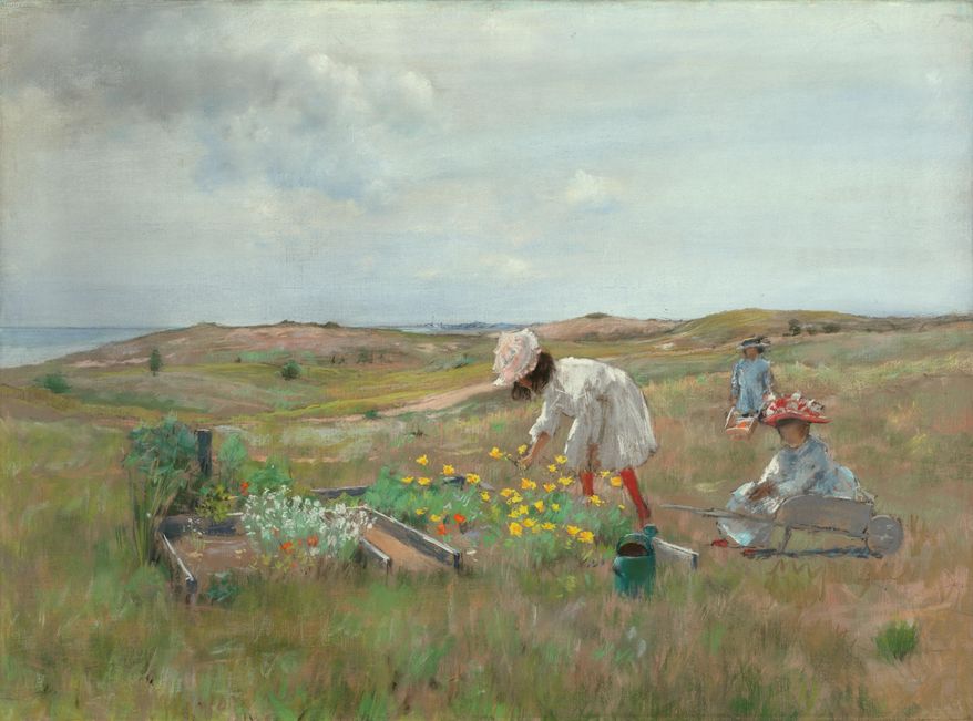 This image provided by the National Gallery of Art shows William Merritt Chase's "Gathering Flowers" that has been transferred to the National Gallery of Art from the estate of Paul Mellon. Paintings, sculptures and other works are among 110 objects bequeathed to the museum from the estate of museum benefactor Mellon after his death in 1999. They remained in the care of his widow, Rachel "Bunny: Mellon, at their Virginia home until her death in March. (AP Photo/National Gallery of Art)