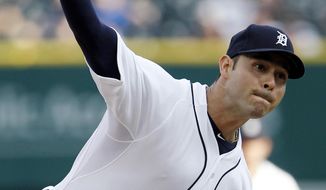 Detroit Tigers pitcher Anibal Sanchez delivers against the Texas Rangers in the first inning of a baseball game Friday, May 23, 2014, in Detroit. (AP Photo/Duane Burleson)