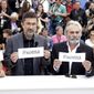 FILE - In this Friday, May 16, 2014 file photo, from left, actress Demet Akbag, director Nuri Bilgle Ceylan, actor Haluk Bilginer and actress Melisa Soezen pose for photographers with signs reading &amp;quot;soma&amp;quot;, a reference to Turkey&#x27;s worst mining incident in which hundreds of miners were killed earlier in the week in Soma, Turkey, during a photo call for Winter Sleep at the 67th international film festival, Cannes, southern France. (AP Photo/Thibault Camus)