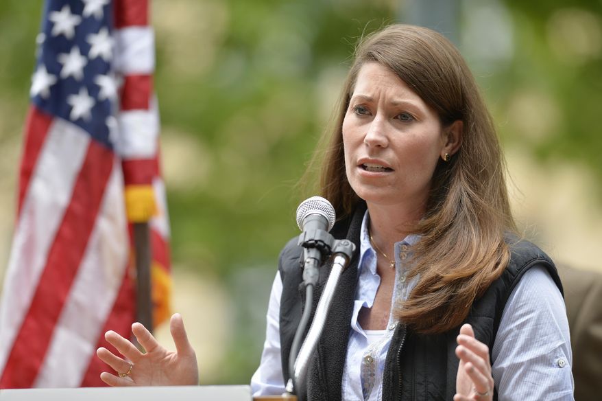 ** FILE ** This May 17, 2014, file photo shows Kentucky Democratic Senate candidate Alison Lundergan Grimes speaking in Franklin, Ky. (AP Photo/Timothy D. Easley, File)