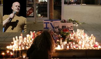 A woman places a candle in front of IV Deli Mart, where par of Friday night&#39;s mass shooting took place by a drive-by shooter, on Saturday, May 24, 2014, in the beach community of Isla Vista, Calif. Sheriff&#39;s officials say Elliot Rodger, 22, went on a rampage near the University of California, Santa Barbara, stabbing three people to death at his apartment before shooting and killing three more in a crime spree through a nearby neighborhood. (AP Photo/Jae C. Hong) Photo Illustration with Samuel &quot;Joe the Plumber&quot; Wurzelbacher. 