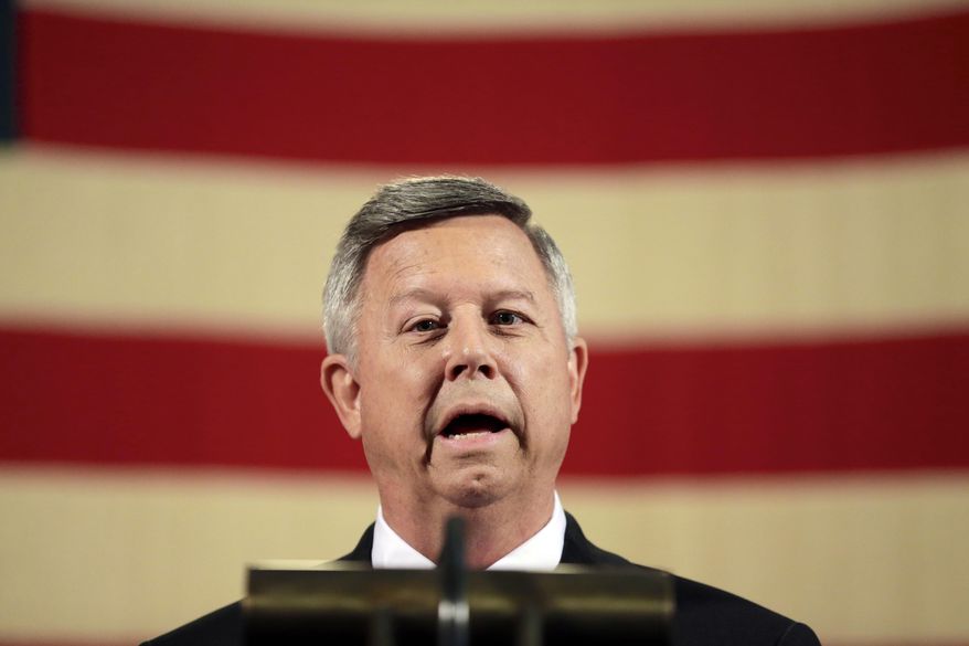 Nebraska Gov. Dave Heineman speaks at a news conference in Omaha, Neb., Wednesday, May 28, 2014. Gov. Heineman announced he had applied for the University of Nebraska presidency, little more than a week after he publicly expressed interest in the job. The presidency came open with the departure of J.B. Milliken, who became chancellor of the City University of New York. (AP Photo/Nati Harnik)