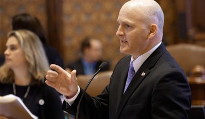 Illinois Sen. Dan Kotowski, D-Park Ridge, argues legislation  while on the Senate floor during session at the Illinois State Capitol Thursday, May  29, 2014, in Springfield Ill. (AP Photo/Seth Perlman)