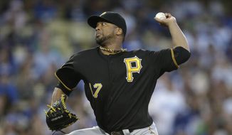 Pittsburgh Pirates starting pitcher Francisco Liriano throws against the Los Angeles Dodgers during the second inning of a baseball game Friday, May 30, 2014, in Los Angeles. (AP Photo/Jae C. Hong)