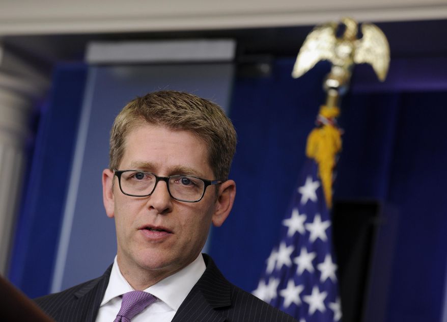 White House press secretary Jay Carney speaks during the daily briefing at the White House in Washington, Monday, June 2, 2014. Carney was asked about the release of Sgt. Bowe Bergdahl  from Afghanistan and a sweeping initiative by the Obama administration to curb pollutants blamed for global warming. (AP Photo/Susan Walsh)