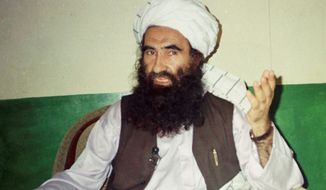 Leader: Jalaluddin Haqqani and his son control 10,000 fighters, training bases and religious schools for children in Pakistan. Haqqani militants who cross into Afghanistan are responsible for many of the brutal killings of Americans. (Associated Press)