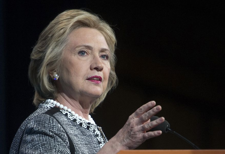 ** FILE ** This May 14, 2014, file photo shows former Secretary of State Hillary Rodham Clinton speaking in Washington. (AP Photo/Cliff Owen, File)