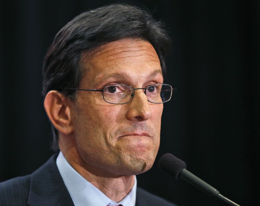 House Majority Leader Eric Cantor, R-Va., delivers a concession speech in Richmond, Va., Tuesday, June 10, 2014. Cantor lost in the GOP primary to tea party candidate Dave Brat. (AP Photo/Steve Helber)