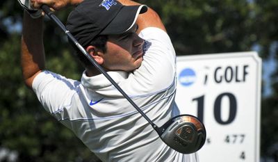 **FILE** In this photo taken on May 31, 2011, and provided by Middle Tennessee State University, MTSU golfer Jason Millard tees off during the NCAA Divison 1 men's golf championship at Karsten Creek Golf Club in Stillwater, Okla. Millard could be at Pinehurst No. 2 this week, playing in his first major championship. But he wouldn't have been able to live with himself. So, about an hour into his drive to North Carolina, he pulled over to the side of the road, called up a USGA official, and disqualified himself for what may - or may not - have been a rules violation during qualifying. (AP Photo/MTSU, Zach Gray)