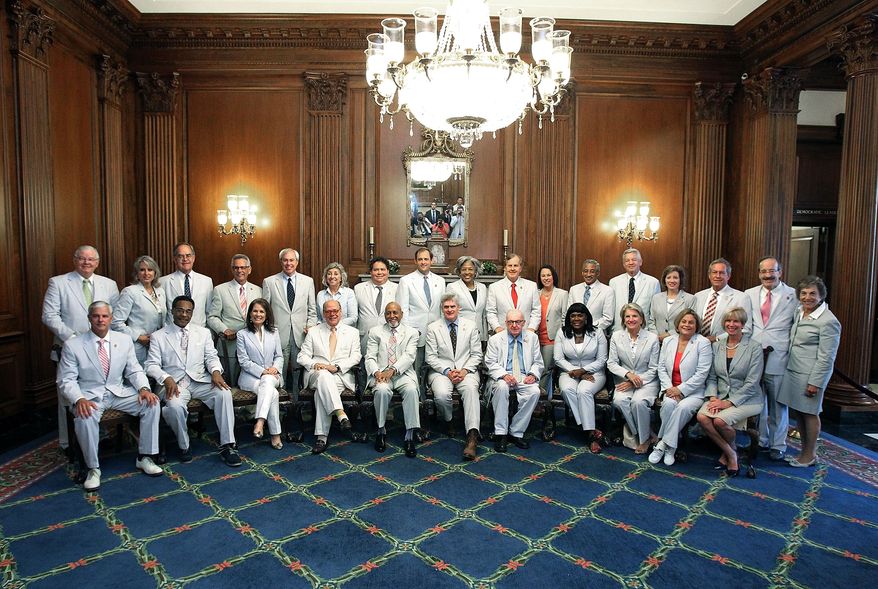 National Seersucker Day has been reinstated in the halls of Congress. Happy in their seersucker suits: 28 lawmakers assembled in the US. Capitol to celebrate the moment. (Photo courtesy of Rep. Bill Cassidy)