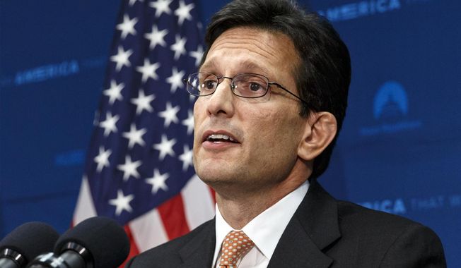 Following his defeat in the Virginia primary Tuesday, House Majority Leader Eric Cantor, R-Va., tells reporters he intends to resign his leadership post at the end of July, at the Capitol in Washington, Wednesday, June 11, 2014. Cantor lost to tea party challenger David Brat, who campaigned in opposition of loosening immigration laws. (AP Photo/J. Scott Applewhite)