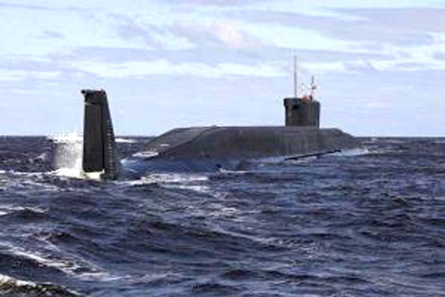 The Russian nuclear submarine Yury Dolgoruky. (Associated Press) ** FILE **