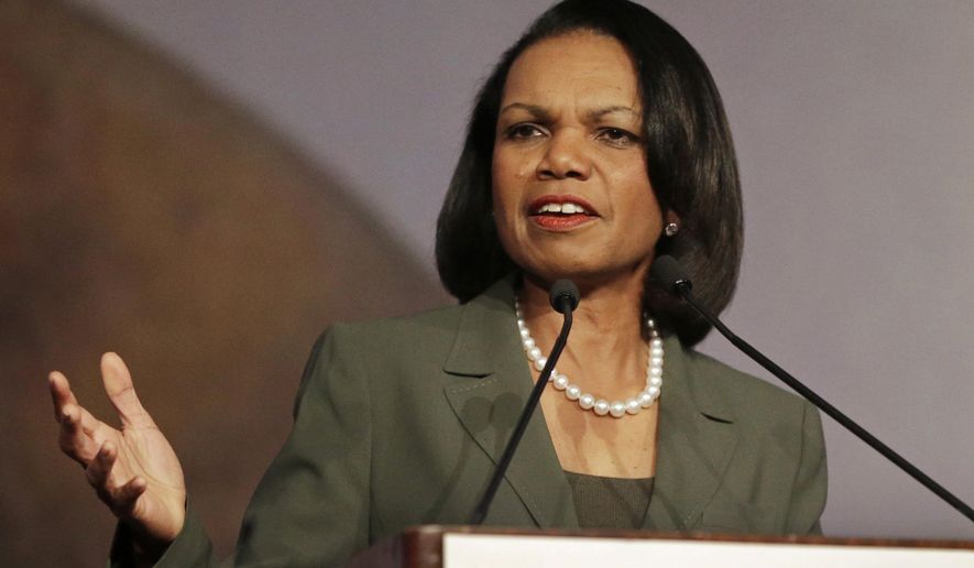 ** FILE ** This March 15, 2014, file photo shows former Secretary of State Condoleezza Rice speaking in Burlingame, Calif. (AP Photo/Ben Margot, File)