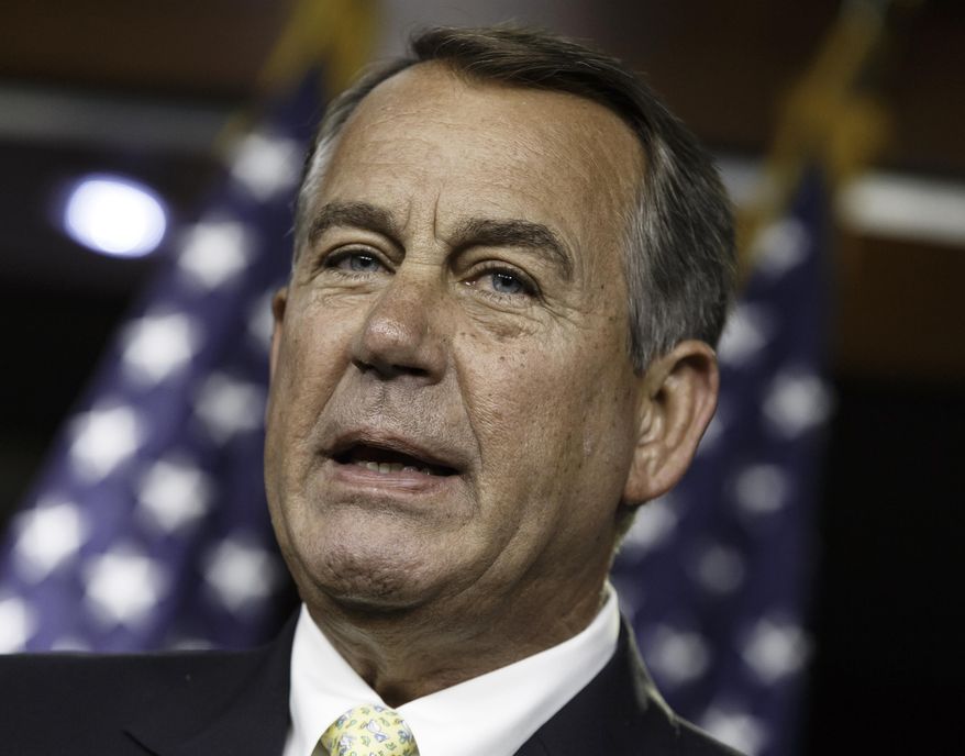 House Speaker John Boehner of Ohio talks to reporters during a news conference on Capitol Hill in Washington, Thursday, June 19, 2014. Boehner and congressional leaders met with President Barack Obama yesterday about the ongoing crisis in Iraq. The speaker charged that terrorism and the unrest in the Middle East had worsened during Obama's term. (AP Photo/J. Scott Applewhite)