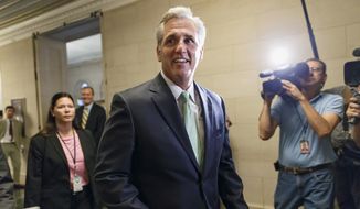 House Majority Whip Kevin McCarthy of Calif., arrives for GOP leadership elections, on Capitol Hill in Washington, Thursday, June 19, 2014. House Republicans elected McCarthy as majority leader, party&#39;s No. 2 post. (AP Photo/J. Scott Applewhite)