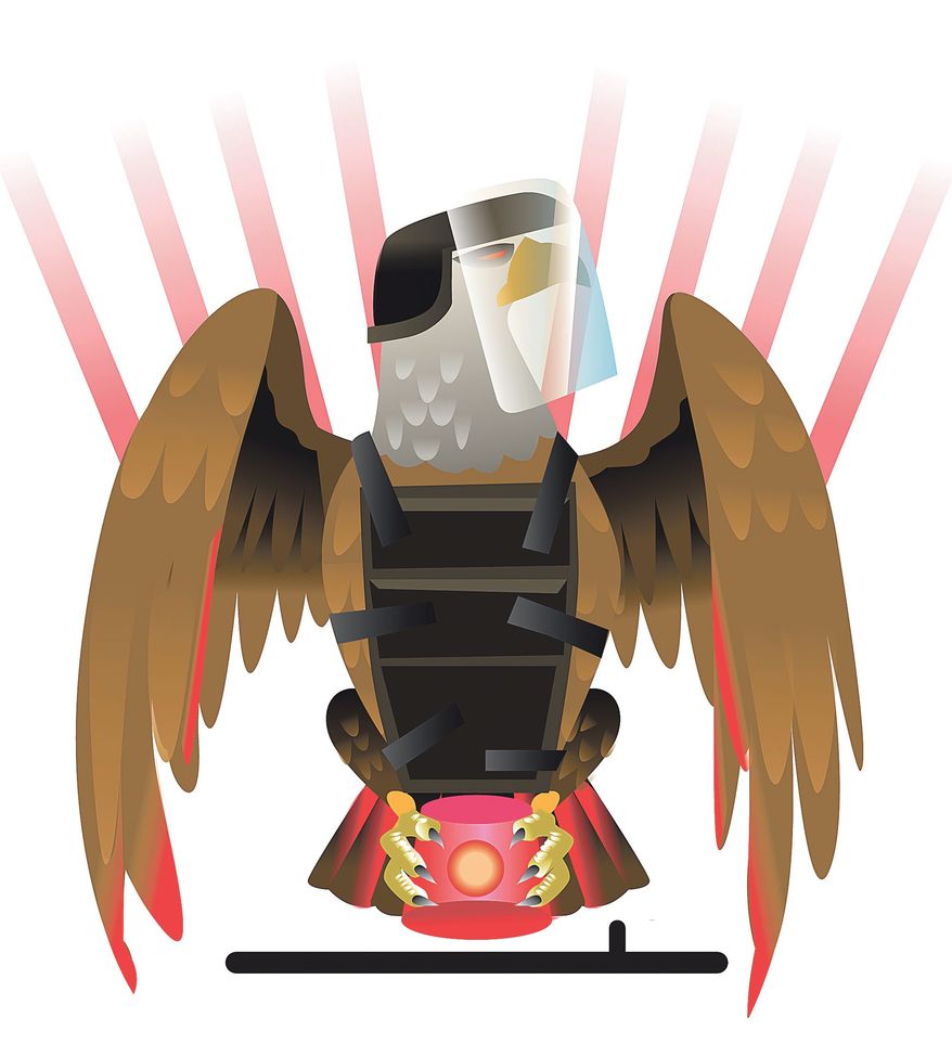 Illustration on threats of an American police state by Linas Garsys/ The Washington Times