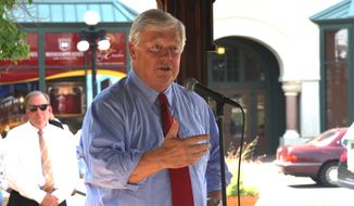 Former Mississippi Gov. Haley Barbour speaks in support of Sen. Thad Cochran, R-Miss., in Meridian, Miss., Friday, June 20, 2014. Cochran faces state Sen. Chris McDaniel on Tuesday in a Republican primary runoff. (AP Photo/The Meridian Star, Michael Stewart)