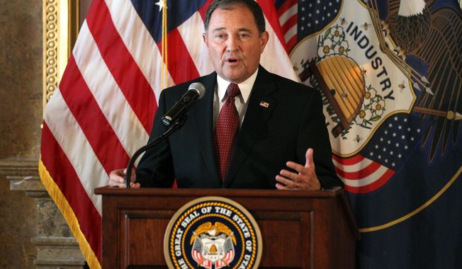 Utah Gov. Gary Herbert speaks during a news conference Wednesday, June 25, 2014, in Salt Lake City. A federal appeals court on Wednesday ruled for the first time that states must allow gay couples to marry, finding the Constitution protects same-sex relationships and putting a remarkable legal winning streak across the country one step closer to the U.S. Supreme Court. Herbert said he was disappointed with the panel's decision and believes states should determine their own laws regarding same-sex marriage. He hopes the high court will rule on the issue to provide clarity. "We can't get finality and final resolution unless the Supreme Court hears the case and makes a decision," Herbert said at a news conference. (AP Photo/Rick Bowmer)