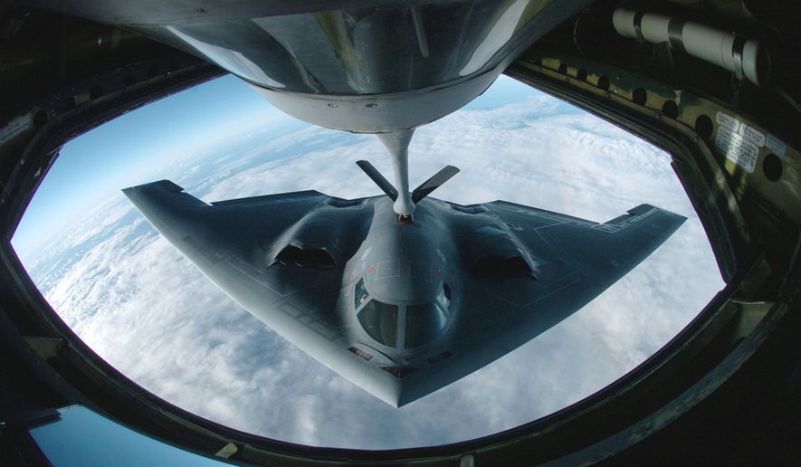 A B-2 Spirit multi-role bomber conducts air refueling operations with a KC-135 Stratotanker over the Pacific. The B-2 Spirit will be included in upcoming modernization planning being conducted by the Pentagon. (Department of Defense)