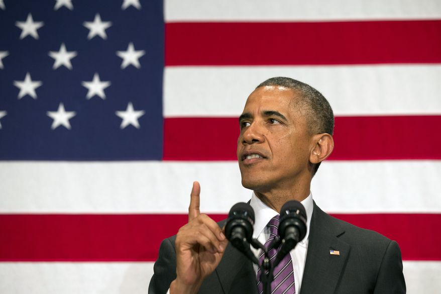 President Barack Obama speaks at the League of Conservation Voters Capitol Dinner at the Ronald Reagan Building on Wednesday, June 25, 2014, in Washington. (AP Photo/Jacquelyn Martin)
