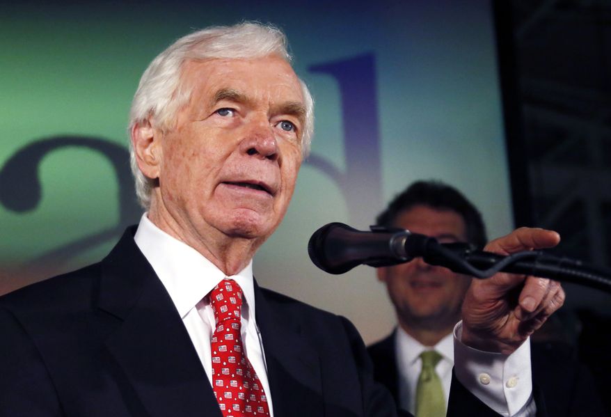 U.S. Sen. Thad Cochran, R-Miss., addresses supporters and volunteers at his runoff election victory party Tuesday, June 24, 2014, at the Mississippi Children's Museum in Jackson, Miss. (AP Photo/Rogelio V. Solis) ** FILE **