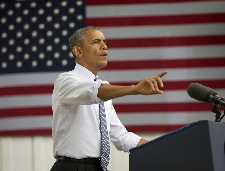 President Barack Obama speaks about the economy, Friday, June 27, 2014, at Lake Harriet Band Shell in Minneapolis, Minn. Obama is pitching his ideas to boost the America middle class in Minnesota, a state that has already embraced a key component of the president's economic agenda by raising its minimum wage. (AP Photo/Pablo Martinez Monsivais)