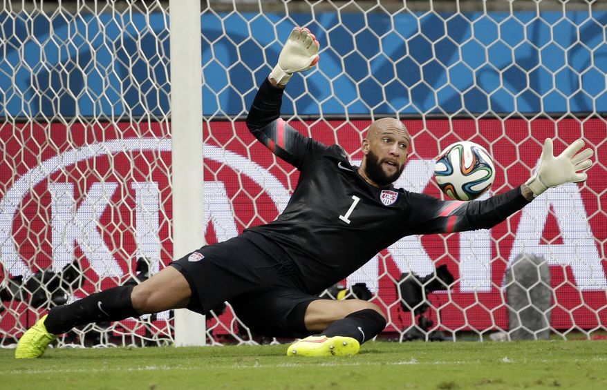 United States' goalkeeper Tim Howard was at the center of petition by fans to have President Obama name him as the next secretary of defense. (AP Photo/Felipe Dana)