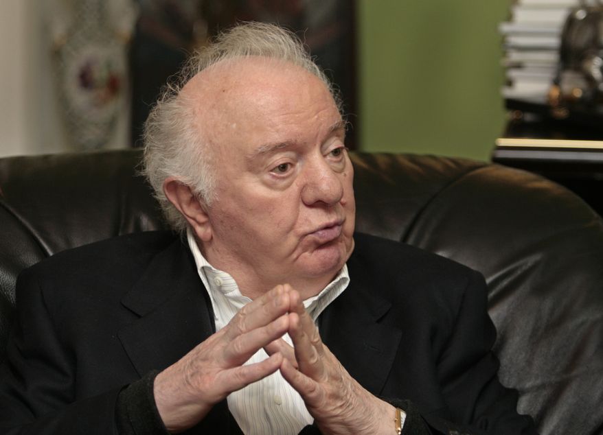 ** FILE ** In this Tuesday, May 12, 2009, file photo, Eduard Shevardnadze, former Georgian president and ex-Soviet foreign minister, speaks to The Associated Press in Tbilisi, Georgia. Shevardnadze died Monday, July 7, 2014, at the age of 86, his spokeswoman said. (AP Photo/Shakh Aivazov, file)